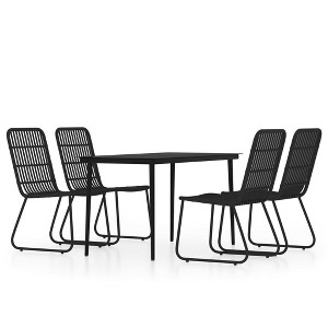 vidaXL 5 Piece Patio Dining Set - Powder-Coated Steel Frame with Glass Tabletop and PE Rattan Chairs, Black - 1 of 4