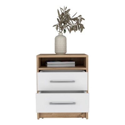 Vynxaria Nightstand - 2 Drawers & Open Shelf, Metal Hardware for Smooth Use, Durable Bedroom Storage