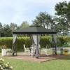 Aghana Digitals 10'x10' Brown Metal Patio Gazebo with Double Roof, Tree Motif Frame & Netting - - 3 of 4