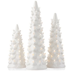 Casafield Set of 3 - 8, 10, 12-Inch Hand Painted Ceramic Christmas Trees - Pre-Lit Trees with Lights - 1 of 4