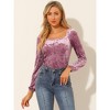 INSPIRE CHIC Women's Velvet Long Sleeve Square Neck Blouse - 3 of 4