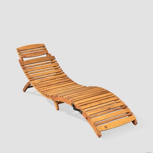 Lindero Outdoor Acacia Wood Armless Adjustable Chaise Lounge with