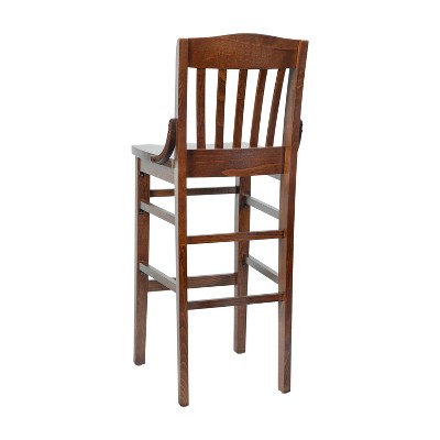 Elegant Walnut Wood School House Back Barstool