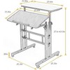 Height Adjustable Standing Desk 60 x 60 x 70-110 cm Mobile Desk with 4 Wheels 180° Tilt Tray Computer Desk for Home Office White - 3 of 4