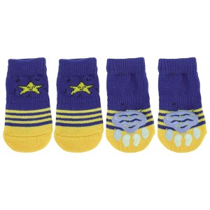 Unique Bargains Dog Socks Non-Slip Stars Pattern Paw Protection and Traction Blue Yellow 4 Pcs - 1 of 4