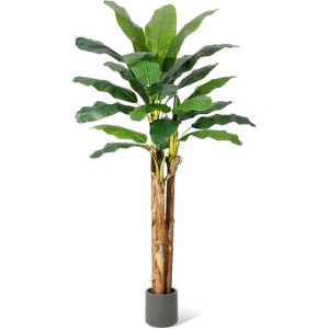 Artificial Banana Tree, Fake Banana Leaf Plants with Grey Planter, Faux Silk Tree for for Home Swimming Pool Indoor Outdoor Patio Tropical Decor - 1 of 4