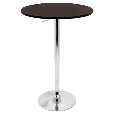 Adjustable Round Brown Wood Bar Height Table with Chrome Base