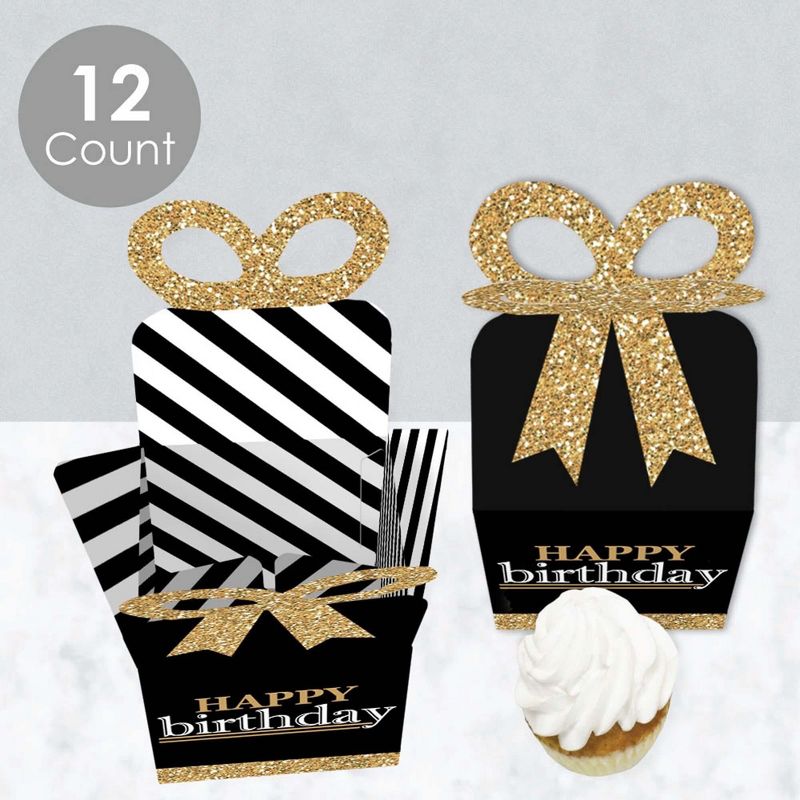 Big Dot of Happiness Adult Happy Birthday - Gold - Square Favor Gift Boxes - Birthday Party Bow Boxes - Set of 12, 3 of 9