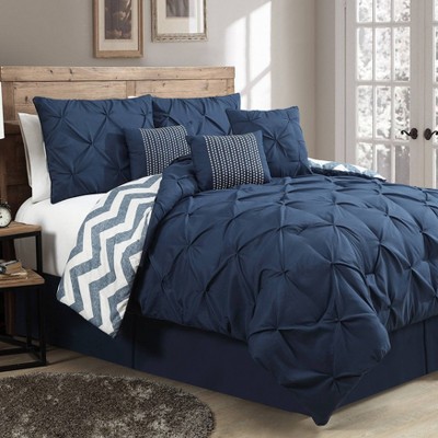 7pc King Ella Pinch Pleat Comforter Set Navy - Geneva Home Fashion