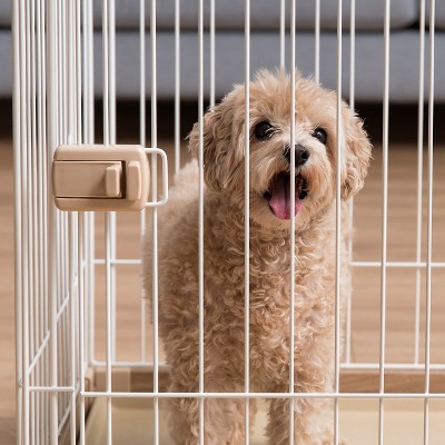 Large Light Brown and White Metal Dog Crate with Sliding Door