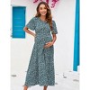 Coolmee Women's Maternity Dress Floral Ruffles Short Sleeve Dress Boho Smocked Scoop Neck Midi Dress for Photoshoot Baby Shower - 3 of 4