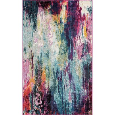 Chromatic Sunset Multicolor Abstract 4' x 6' Synthetic Area Rug