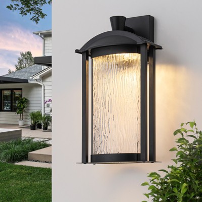 LLHZSY 14 1/2" Dimmable LED Outdoor Wall Lantern Sconce with Tree Pattern Glass
