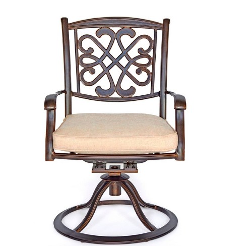 2pk Metal Patio Dining Swivel Chairs Brown Wellfor Elegant