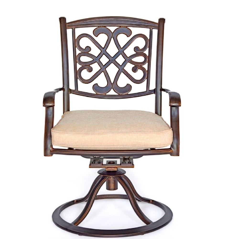 Photos - Garden Furniture 2pk Metal Patio Dining Swivel Chairs - Brown - WELLFOR: Elegant, Weather-R