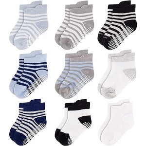 Rising Star Infant Boys Baby Socks, Non Slip Grip Ankle Socks for Baby's Ages 6-24 Months (Black/Gray/Blue) - 1 of 2