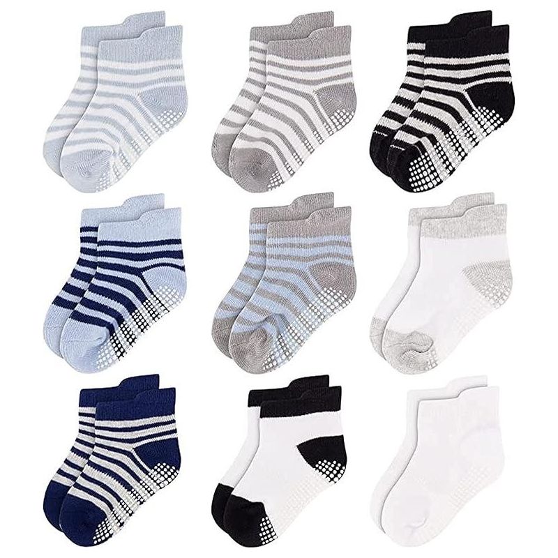 Rising Star Infant Boys Baby Socks, Non Slip Grip Ankle Socks for Baby's Ages 6-24 Months (Black/Gray/Blue), 1 of 3