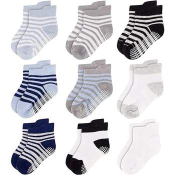 Rising Star Infant Boys Baby Socks, Non Slip Grip Ankle Socks for Baby's Ages 6-24 Months (Black/Gray/Blue)