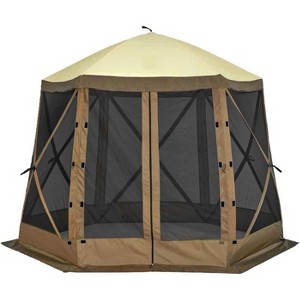 10x10ft Pop Up Gazebo, 6 Sided Outdoor Canopy with Mosquito Net, Portable Instant Camping Screen Tent with Bags, Ropes, Ground Nails, Fiber Rods, - 1 of 4
