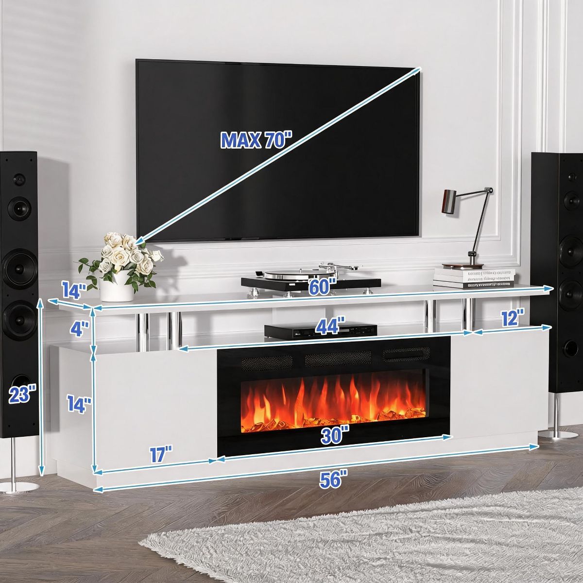 Garvee 80" TV Stand with 36" Elec. Fireplace, 12 Flame, 1500W, for 90" TVs - thumbnail 8