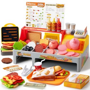 Joyfy Kids Pretend Play Kitchen Toy, Panini Maker & Sandwich Set with Slicer, Ingredients & Menu, Play Food Toy for Toddlers & Girls Birthday Gift - 1 of 4