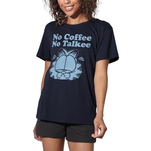 Women's Garfield No Coffee No Talkee Loose T-Shirt Navy - 1 of 4