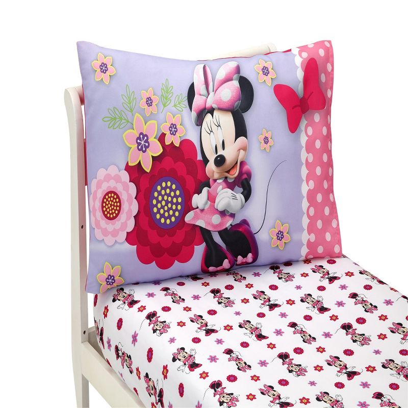 Disney Minnie Mouse Bow Power Pink, Lavender and White 2 Piece Toddler Sheet Set - Fitted Sheet and Reversible Pillowcase, 1 of 5