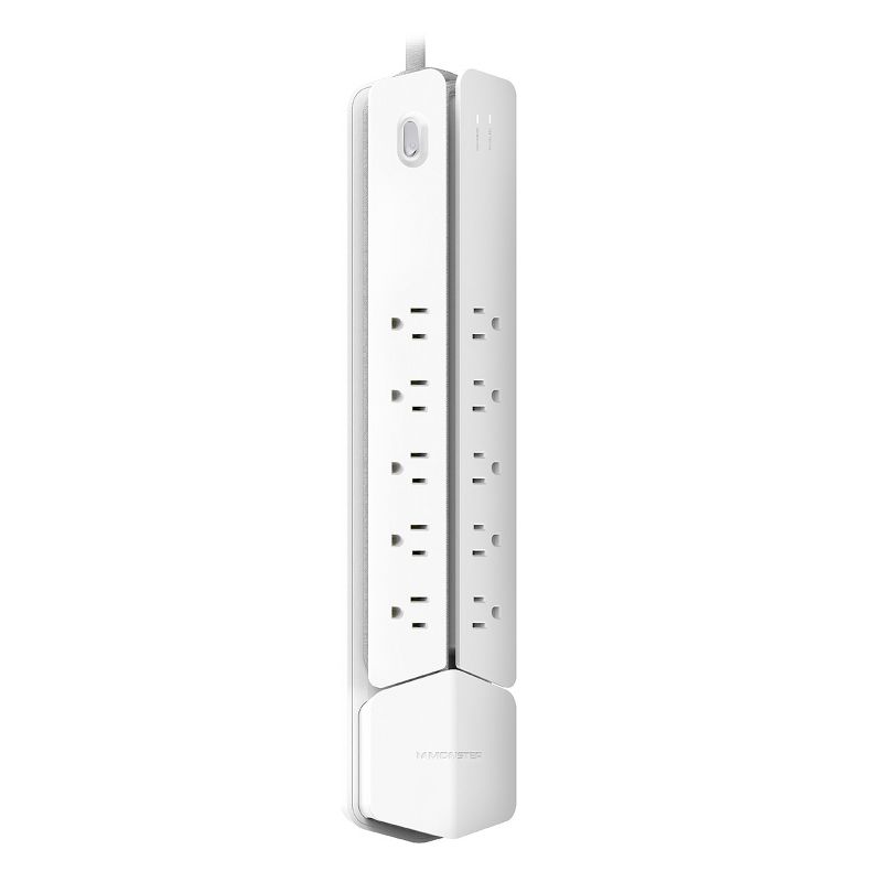 Monster Power Center Vertex XL Surge Protector with 10 AC Outlets, 3-Port USB Hub, & 6 ft Cord (White), 3 of 14