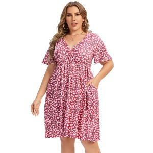 Plus Size Dress  Women'S V-Neck Printed Pocket Dress (Original Spu: Pby_0Vux) Uncompressed - 1 of 1