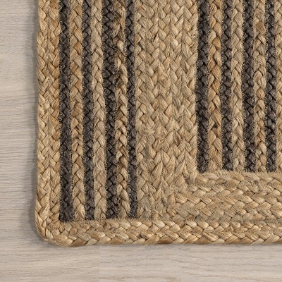 Handmade Geometric Braided Jute Rectangular Area Rug, 8' x 10', Natural and Black
