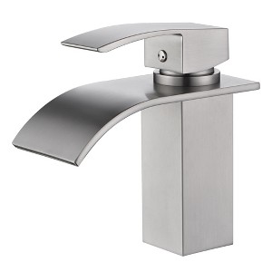 SUMERAIN Modern Bathroom Sink Faucet, Waterfall Spout Single Handle Lavatory Faucet Brushed Nickel - 1 of 4