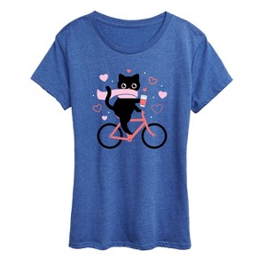 Women's - Instant Message - Cat on Bike Hearts Short Sleeve Graphic T-Shirt - 1 of 4