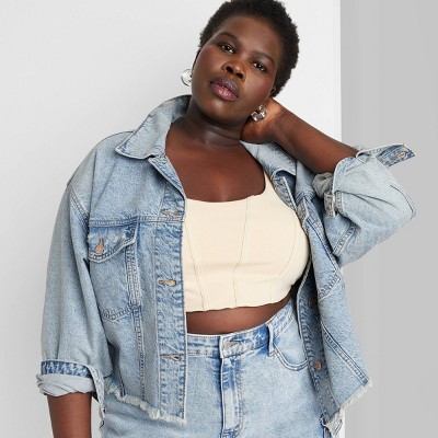 Wild Fable Cropped Denim Trucker Jacket (Gray, Small), Gray, Small :  : Clothing, Shoes & Accessories