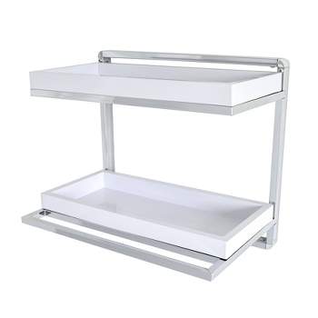 2 Tier Wall Mount Shelving Unit with Towel Rack and Trays Chrome/White - Danya B.