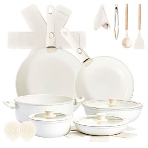SEVOBAL Pots and Pans 22-Piece Non-Stick Cookware Set, 6 Pots Removable Handles, Oven Dishwasher Safe Includes 28cm Soup Pot, White, 11"*11"*3" - 1 of 4