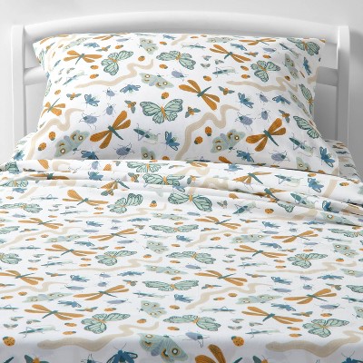 Toddler Insect Print Cotton Kids' Sheet Set - Pillowfort™: Standard Crib/Toddler, 3-Piece, OEKO-TEX Certified Bedding