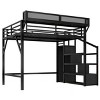 TIRAMISUBEST Queen Size Loft Bed with Storage Staircase & Open Wardrobe, Metal Bed Frame with Charging Station & Light - 4 of 4