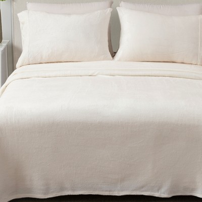 Great Bay Home Solid Velvet Plush Warm And Cozy Fleece Sheet Set (twin, Off  White) : Target