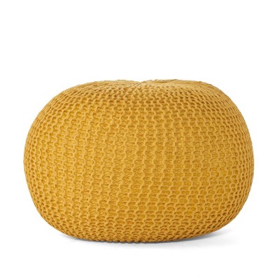 GlasFlength Ottomans and Benches Knitted Cotton Round Pouf Compact with Textured Simple Fashion Elegant Design for Modern Living, Yellow, 20"*20"*14"