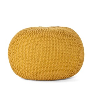 GlasFlength Ottomans and Benches Knitted Cotton Round Pouf Compact with Textured Simple Fashion Elegant Design for Modern Living, Yellow, 20"*20"*14" - 1 of 4