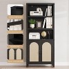 coucheta Farmhouse Bookshelves with Rattan Doors, 70" Tall Cutlery Shelves with Three Tiers of Open Storage, for Kitchen, Office, Living Room, Black - 3 of 4