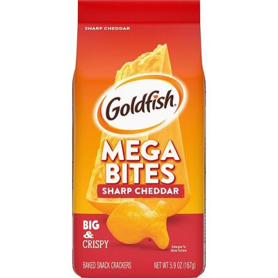 Goldfish Mega Bites, Sharp Cheddar Crackers, 5.9 oz Bag, Pack of 4