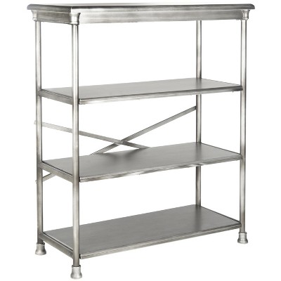 Jamison Transitional Dark Silver Wood & Iron Large Etagere Bookcase