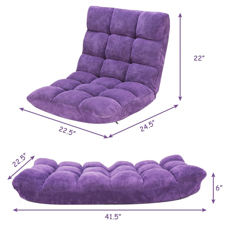 Costway Adjustable 14-Position Floor Chair Folding Gaming Sofa Chair Cushioned Purple, 2 of 11