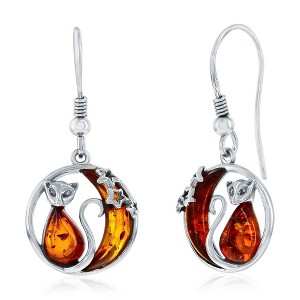 Simona Sterling Silver, Cat & Moon Amber Dangle Earrings - Silver - 1 of 2