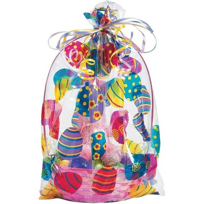 Fun Express Easter Basket Bags 17 3/4" tall cellophane bags  with Easter egg design 12pcs