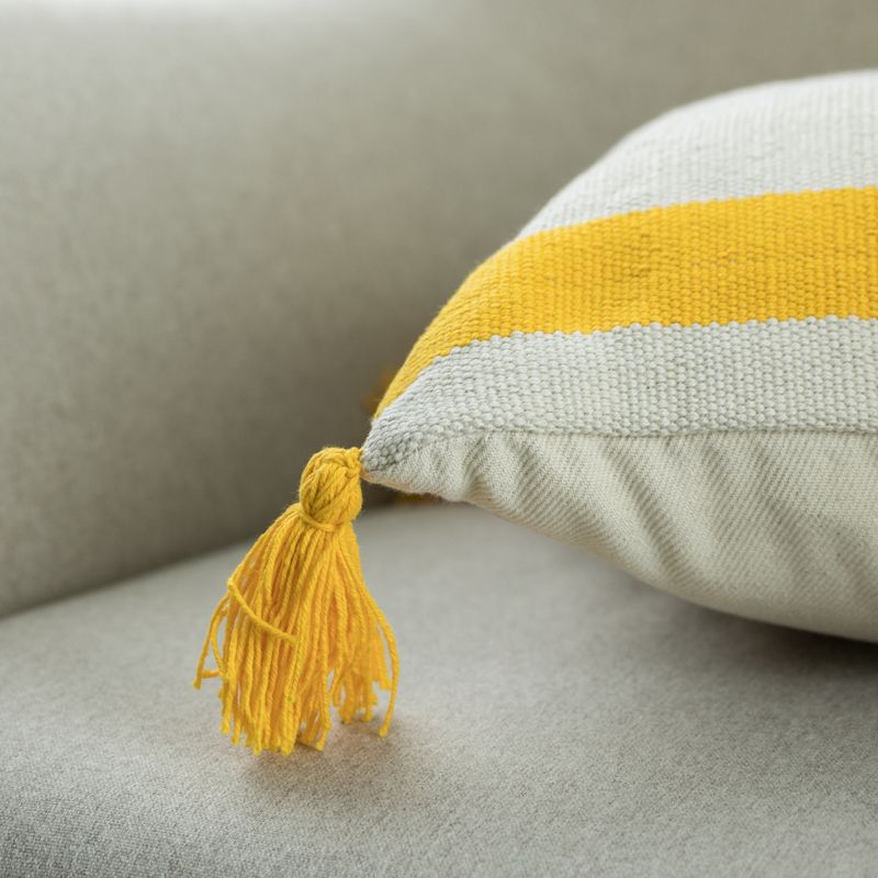 DEERLUX 16" Handwoven Cotton Throw Pillow Cover with Side Stripes, Yellow, 5 of 9