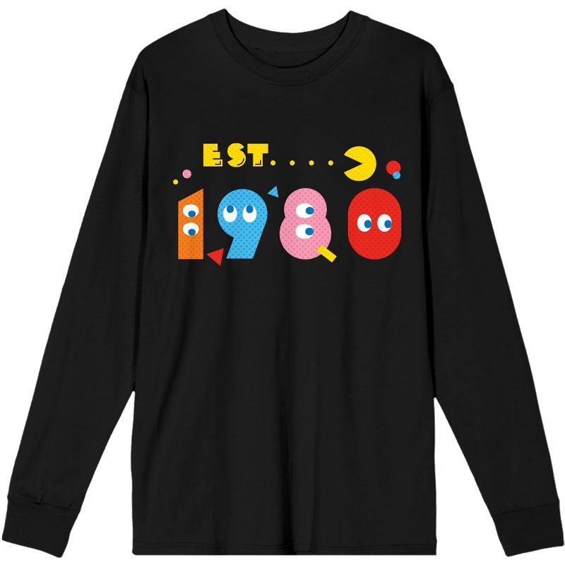PacMan Est. 1980 Ghost Crew Men's Black Long Sleeve Shirt, 1 of 3