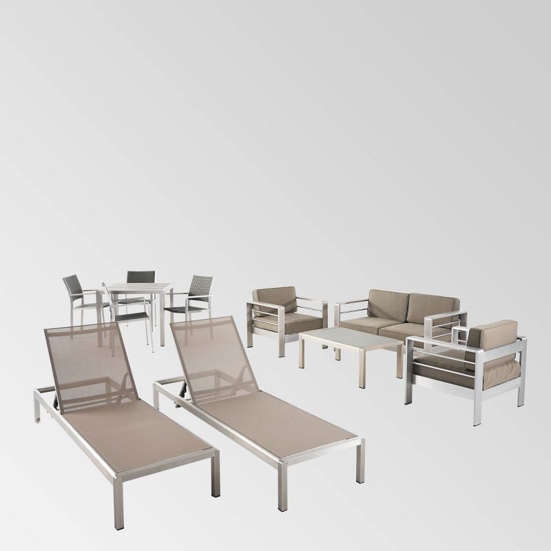 Cape Coral 11pc Aluminum Patio Collection - Silver/Natural/Khaki - Christopher Knight Home, 3 of 9