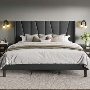 Allewie Platform Bed Frame with Geometric Wingback Headboard, Modern Upholstered Bed with Wooden Slats Support, No Box Spring Needed, Easy Assembly - 1 of 4